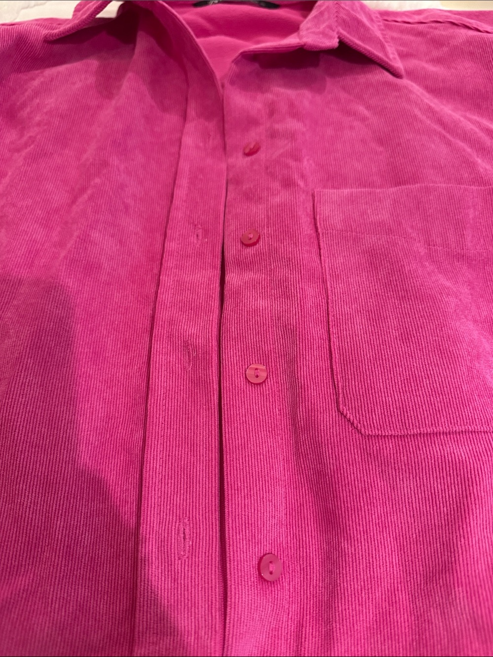 Zara Women’s Corduroy Button-Up Shirt in Fuchsia - Picture 3 of 3